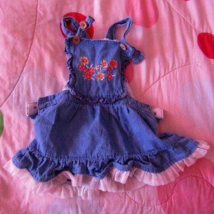 6-9 Months Embroidered Denim Overalls Dress